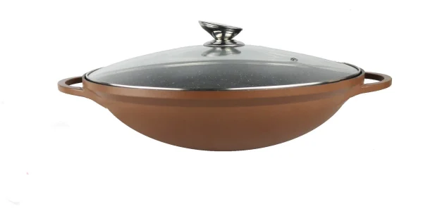 Null Cheffinger WOK Pfanne 30cm Induktion Aluguss Mit Deckel Antihaft Bratpfanne Abnehmbarer Griff Marmorbeschichtung Gastronomie Home Wokpfanne Rot 6