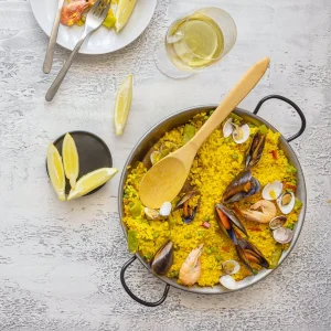 Null Paella-Pfanne VALENCIANA D: 38cm – Stahl Poliert – Zwei Griffe 19