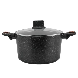 Null AMERCOOK | Rockstone Kochtopf 28cm Mit Deckel | Schiefernoptik | Für Alle Herdarten | Cooking Pot | Induktion Geeignet | Griffe Aus Edelstahl 17