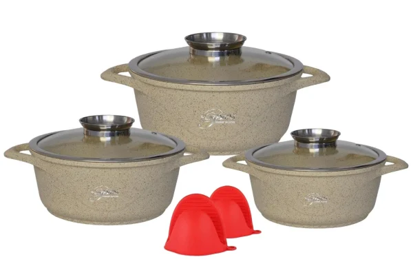 Null Kochgeschirr 6 Teilig Topf Induktion ø 20-28cm Kochtopfset Mit Silikongriffe Aluminium Guss Beige 1