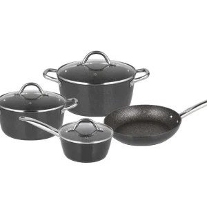 Null AMERCOOK | Brittany Kochtopf 26cm Mit Deckel | Steinoptik | Für Alle Herdarten | Topf | Induktion Geeignet | Nudeltopf | Antihaft-beschichtet | 21