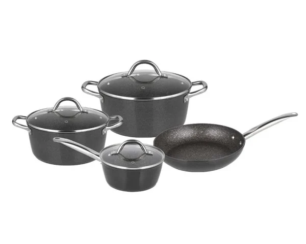 Null AMERCOOK | Brittany Kochtopf 26cm Mit Deckel | Steinoptik | Für Alle Herdarten | Topf | Induktion Geeignet | Nudeltopf | Antihaft-beschichtet | 8