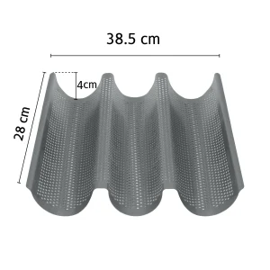 Null ICQN Baguette Backform Mit Gitter Set, 38.5 X 27 X 4 Cm Bagettebackblech Für 3 Mulden, Mit Antihaftbeschichtung, Baguette Backblech, 44.5 X 34 Cm 18