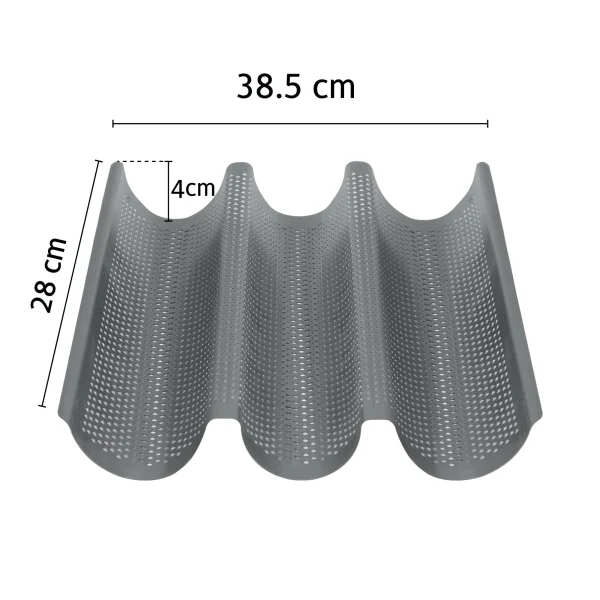 Null ICQN Baguette Backform Mit Gitter Set, 38.5 X 27 X 4 Cm Bagettebackblech Für 3 Mulden, Mit Antihaftbeschichtung, Baguette Backblech, 44.5 X 34 Cm 7