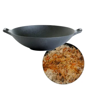 Null Wok Aus Gusseisen Mit 2 Griffen Bratpfanne D: 37cm Asiawok Wokpfanne Bratpfanne 19