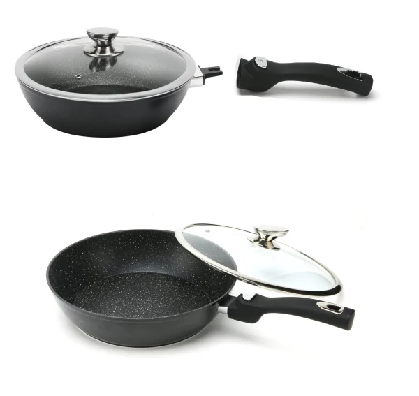 Null Cheffinger WOK Pfanne 30cm Induktion Aluguss Mit Deckel Antihaft Bratpfanne Abnehmbarer Griff Marmorbeschichtung Gastronomie Home Wokpfanne Schwarz 1