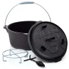 Null BBQ-Nerd© Dutch Oven “Professional” 9,0L Mit Ständer | Bereits Eingebrannt | Gusseisen Feuertopf Mit Deckel Und Integr. Bratpfanne und Deckelheber 25