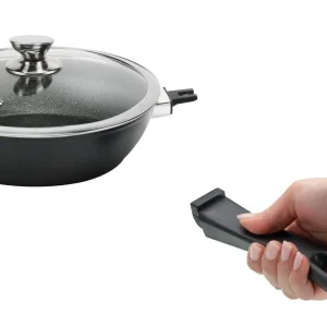 Null Cheffinger WOK Pfanne 30cm Induktion Aluguss Mit Deckel Antihaft Bratpfanne Abnehmbarer Griff Marmorbeschichtung Gastronomie Home Wokpfanne Schwarz 19