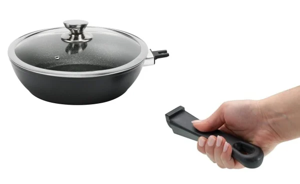 Null Cheffinger WOK Pfanne 30cm Induktion Aluguss Mit Deckel Antihaft Bratpfanne Abnehmbarer Griff Marmorbeschichtung Gastronomie Home Wokpfanne Schwarz 7