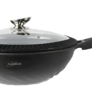 Null Cheffinger WOK Pfanne 30cm Induktion Aluguss Mit Deckel Antihaft Bratpfanne Abnehmbarer Griff Marmorbeschichtung Gastronomie Home Wokpfanne Schwarz 13