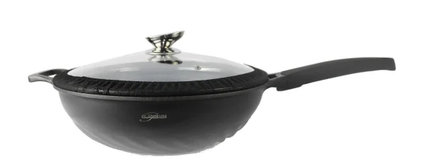 Null Cheffinger WOK Pfanne 30cm Induktion Aluguss Mit Deckel Antihaft Bratpfanne Abnehmbarer Griff Marmorbeschichtung Gastronomie Home Wokpfanne Schwarz 4