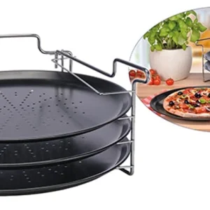 Null 4 Tlg. Pizzabackset Pizzablech Backblech Backofen Aufsteller Pizza Blech Halter 19