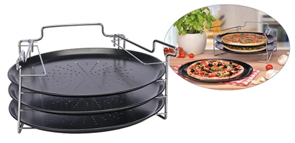 Null 4 Tlg. Pizzabackset Pizzablech Backblech Backofen Aufsteller Pizza Blech Halter 7