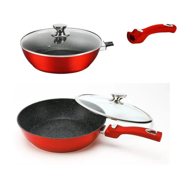 Null Cheffinger WOK Pfanne 30cm Induktion Aluguss Mit Deckel Antihaft Bratpfanne Abnehmbarer Griff Marmorbeschichtung Gastronomie Home Wokpfanne Schwarz 3