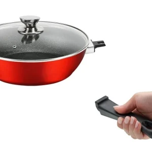 Null Cheffinger WOK Pfanne 30cm Induktion Aluguss Mit Deckel Antihaft Bratpfanne Abnehmbarer Griff Marmorbeschichtung Gastronomie Home Wokpfanne Rot 21