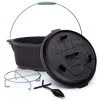 Null BBQ-Nerd© Dutch Oven “Professional” 7,3L Mit Ständer | Bereits Eingebrannt | Gusseisen Feuertopf Mit Deckel Und Integr. Bratpfanne und Deckelheber 25