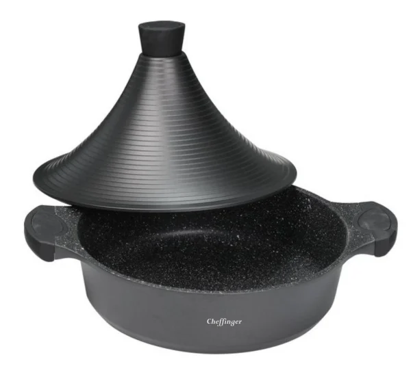 Null Aluguss Tajine Tagine Ø28cm Induktion Silikongriffe Gartopf Dampfgarer Bräter Schwarz 4